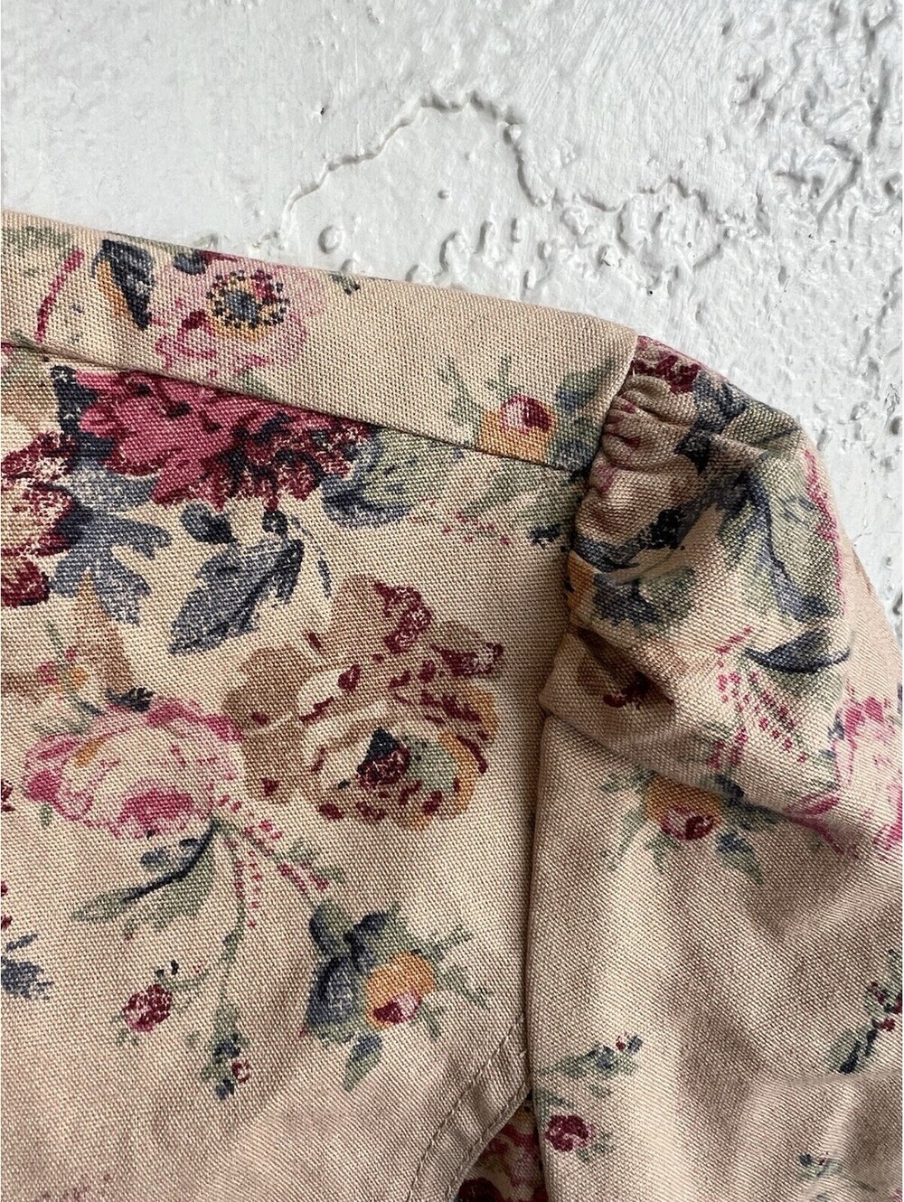 Chaps Denim Jacket Womens S Beige Floral Rose Print Cotton Fairy Victorian Vtg. - Picture 9 of 15